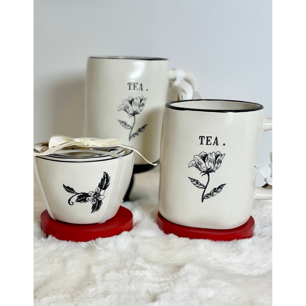 RAE‎ DUNN Artisan Collection Flower Floral Herb Measuring Cups and TEA Mug Set